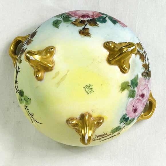 Vtg GDA Limoges France Gold Gilt Footed Porcelain Powder Dresser Jar Trinket Box - Picture 8 of 13